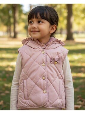Angel’s Face Girl’s Pink Winter Vest Bow Pockets Hood SIZE 6-7Y